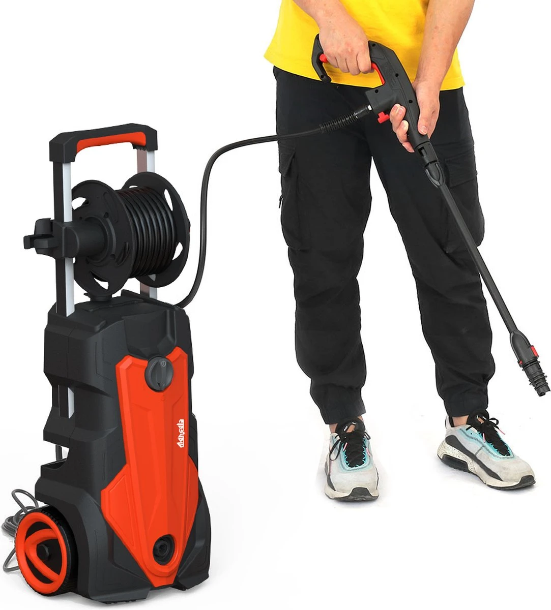 Merkloos Home Hogedrukreiniger - 2100W - 165 Bar - Met Verstelbare Nozzles Slanghaspel 5m Netsnoer 10m Slang - Voor Reiniging Huis Auto Tuin - Afbeelding 7