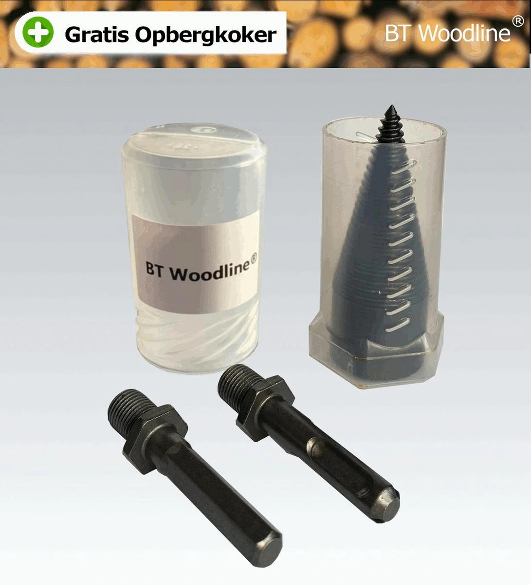 BT Woodline® | Houtklover Inclusief Opbergkoker | Houtsplijter | Houtkloof | Houtsplitter | Houtkloofboor | Kegelsplijter | Houtkliever | Aanmaakhout | Geschikt Voor Accutol, Schroeftol, Boormachine En Kloofmachines - Afbeelding 2