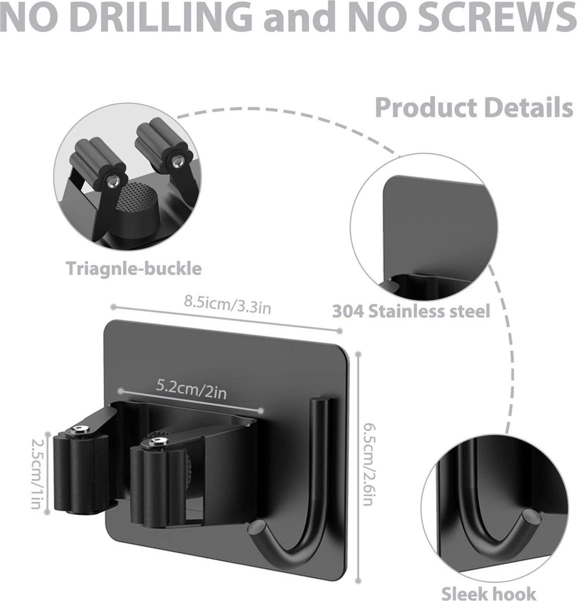 BOTC Bezemhouder - 4 Stuks - RVS - Bezem Ophangsysteem - Bezem Houder - Tuingereedschap - Zwart - Afbeelding 7