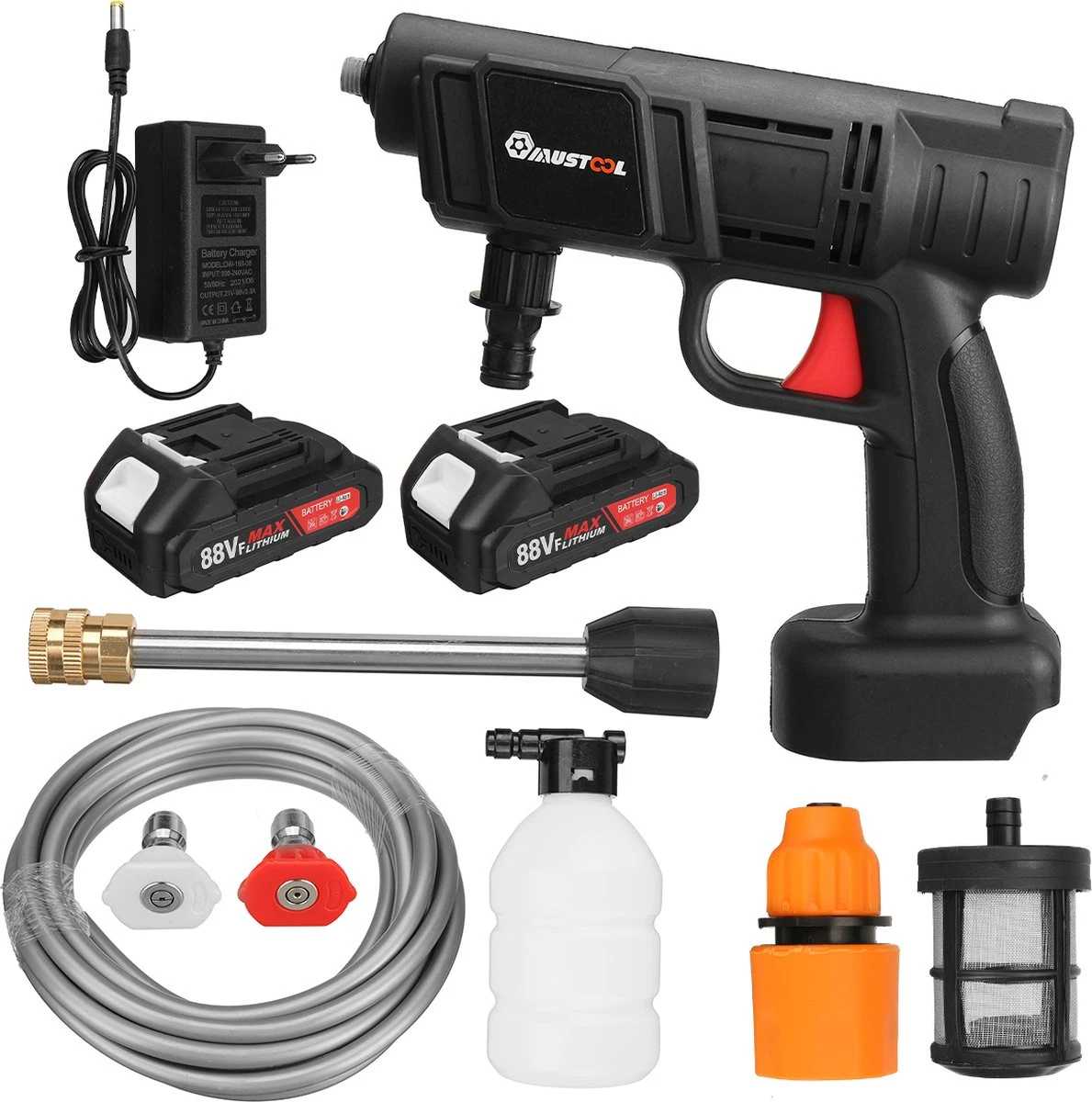 Merkloos Elektrische Accu-Hogedrukreiniger - 1.2mpa - Multifunctioneel Mondstuk - Draagbaar Oplaadbaar Snoerloos - Reinigingsspuitpistool - Met Rijke Accessoires - Voor Auto, Tuin, Terras, Raam - Zwart - Afbeelding 7