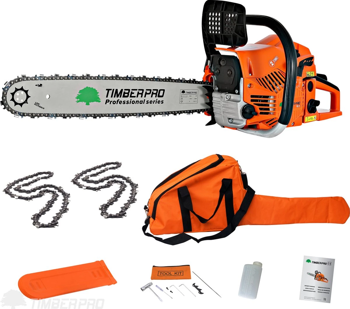 TIMBERPRO - Kettingzaag - 62 Cc - Benzine - Zwaardlengte 50 Cm - Met Transportzak - Met 2e Ketting - Afbeelding 4