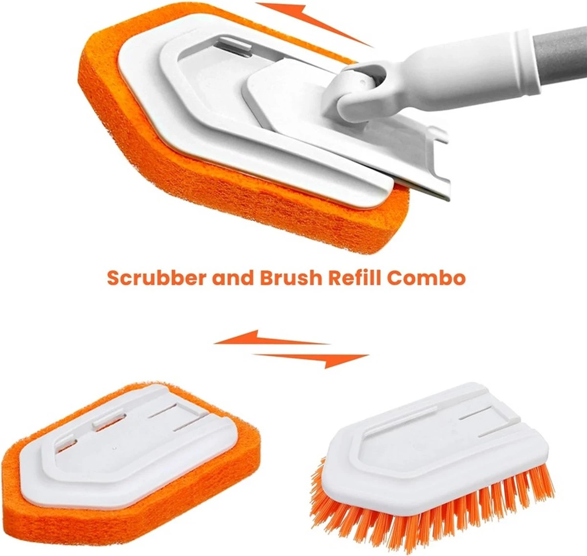 Merkloos Vloerschrobber - Bad Tegel Borstel Scrubber - Met 107cm Verstelbaar Lange - Voor Reiniging Badkamer Keuken Keramische Tegel - Oranje -Moederdag Cadeautje - Afbeelding 9