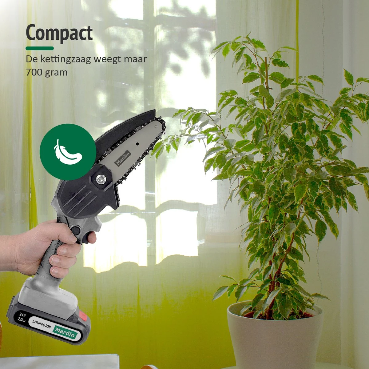 Mardin Mini Kettingzaag - Snoeizaag - Kettingzaag - Kettingzaag Electrisch Met 2 Accu - Inclusief Koffer - 1 Extra Accu - Grijs - Afbeelding 3