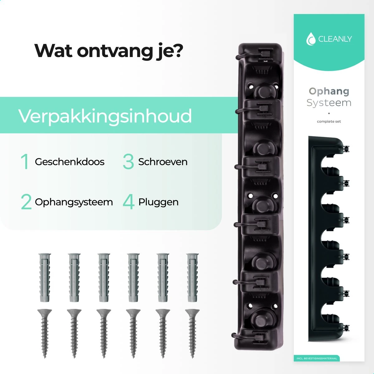 CLEANLY® Bezemhouder - Ophangsysteem Voor Tuingereedschap - Bezem Ophangsysteem - Gereedschapshouder Met Ophanghaken - ABS - Afbeelding 3