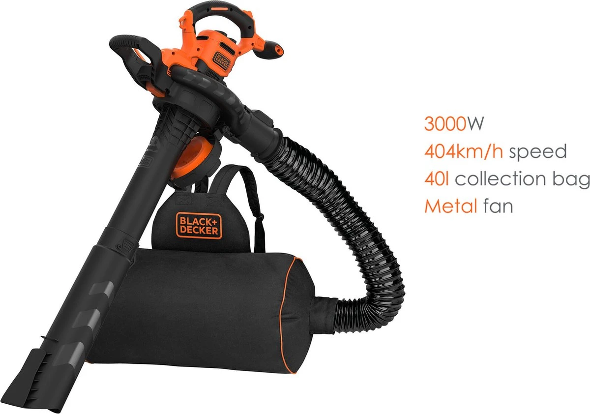 Black & Decker BLACK+DECKER BEBLV300SB-QS Bladblazer - 404 Km/u - 3000W - Zuig-/blaasfunctie - Gesnoerd - Afbeelding 2