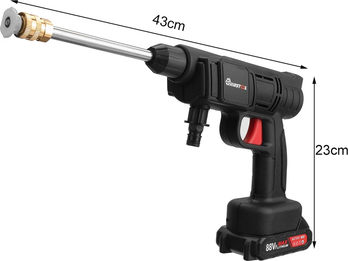 Merkloos Elektrische Accu-Hogedrukreiniger - 1.2mpa - Multifunctioneel Mondstuk - Draagbaar Oplaadbaar Snoerloos - Reinigingsspuitpistool - Met Rijke Accessoires - Voor Auto, Tuin, Terras, Raam - Zwart - Afbeelding 8