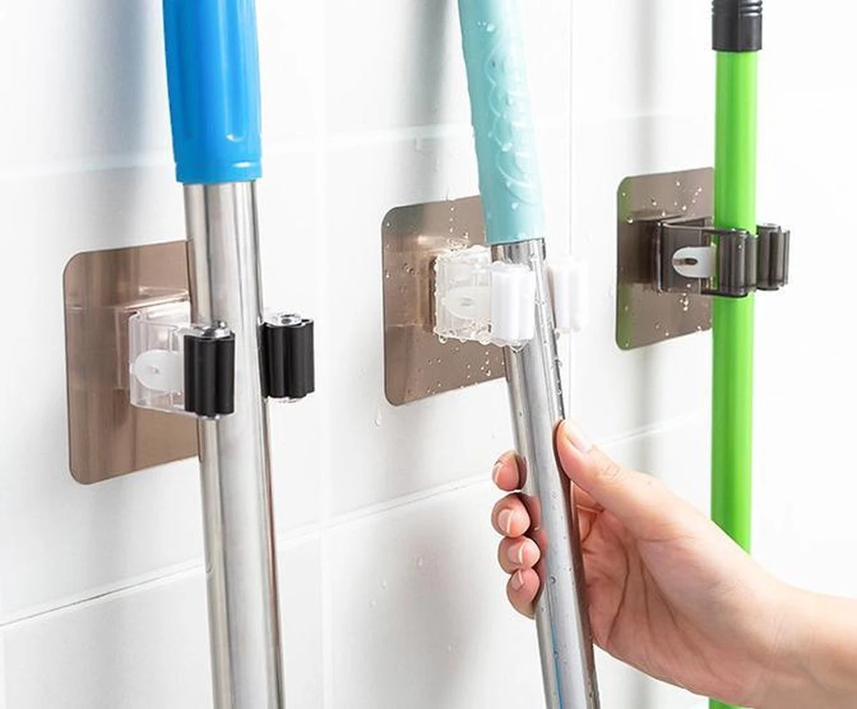 Bezem Houder - Zelfklevend - Zilverkleurig