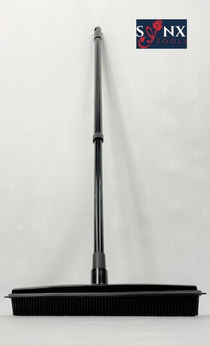 Synx Tools Zachte Bezem Rubberen Zwart 30cm Vloertrekker Binnen Bezem - Pet Hair Remover Bezems - Huisdierhaar Verwijderaar En Kappersbezem Met Steel - Vloertrekkers Met Bezemsteel - Vloertrekker Badkamer - 60/120 Cm Steel - Afbeelding 4