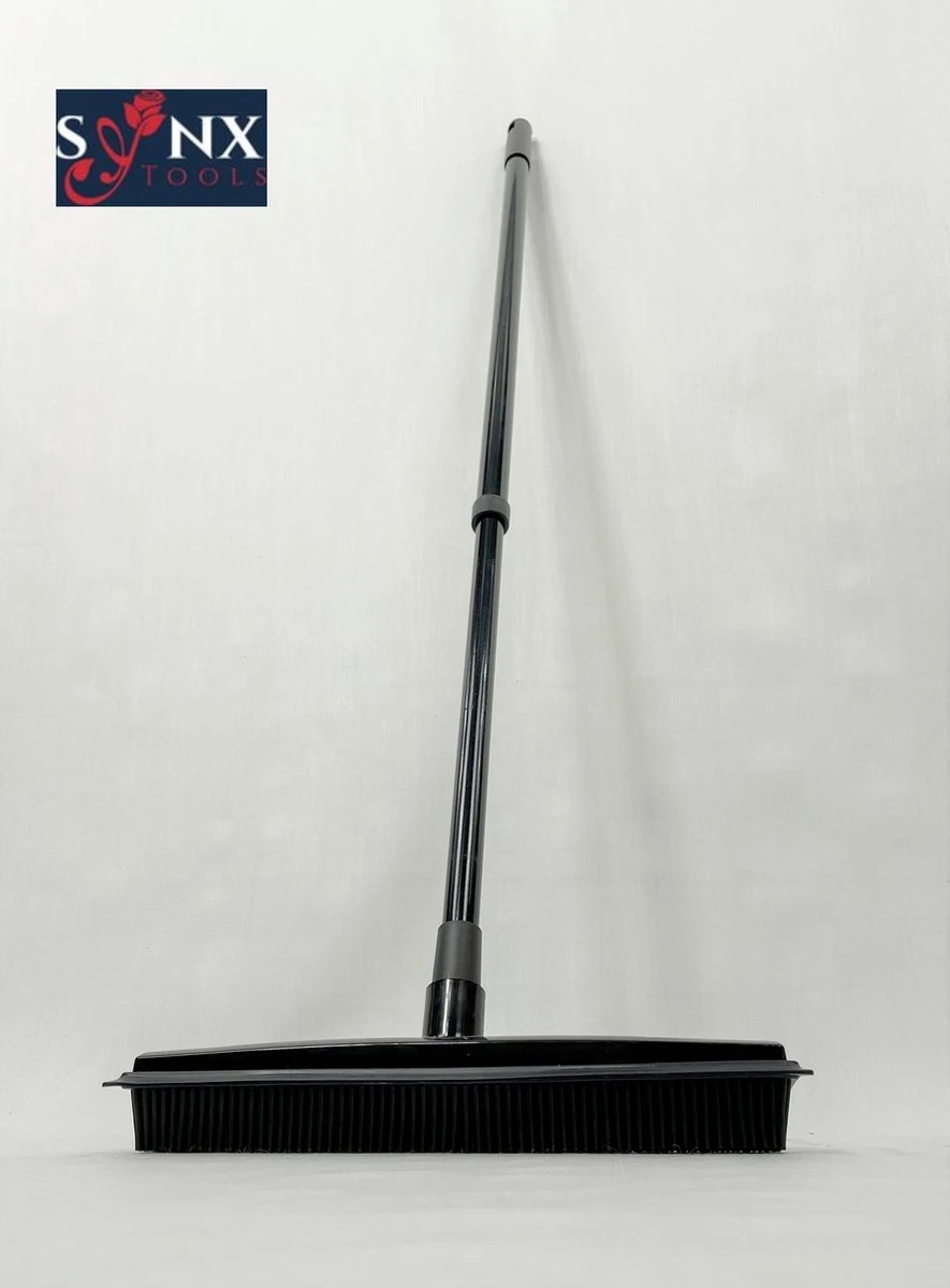 Synx Tools Zachte Bezem Rubberen Zwart 30cm Vloertrekker Binnen Bezem - Pet Hair Remover Bezems - Huisdierhaar Verwijderaar En Kappersbezem Met Steel - Vloertrekkers Met Bezemsteel - Vloertrekker Badkamer - 60/120 Cm Steel - Afbeelding 3