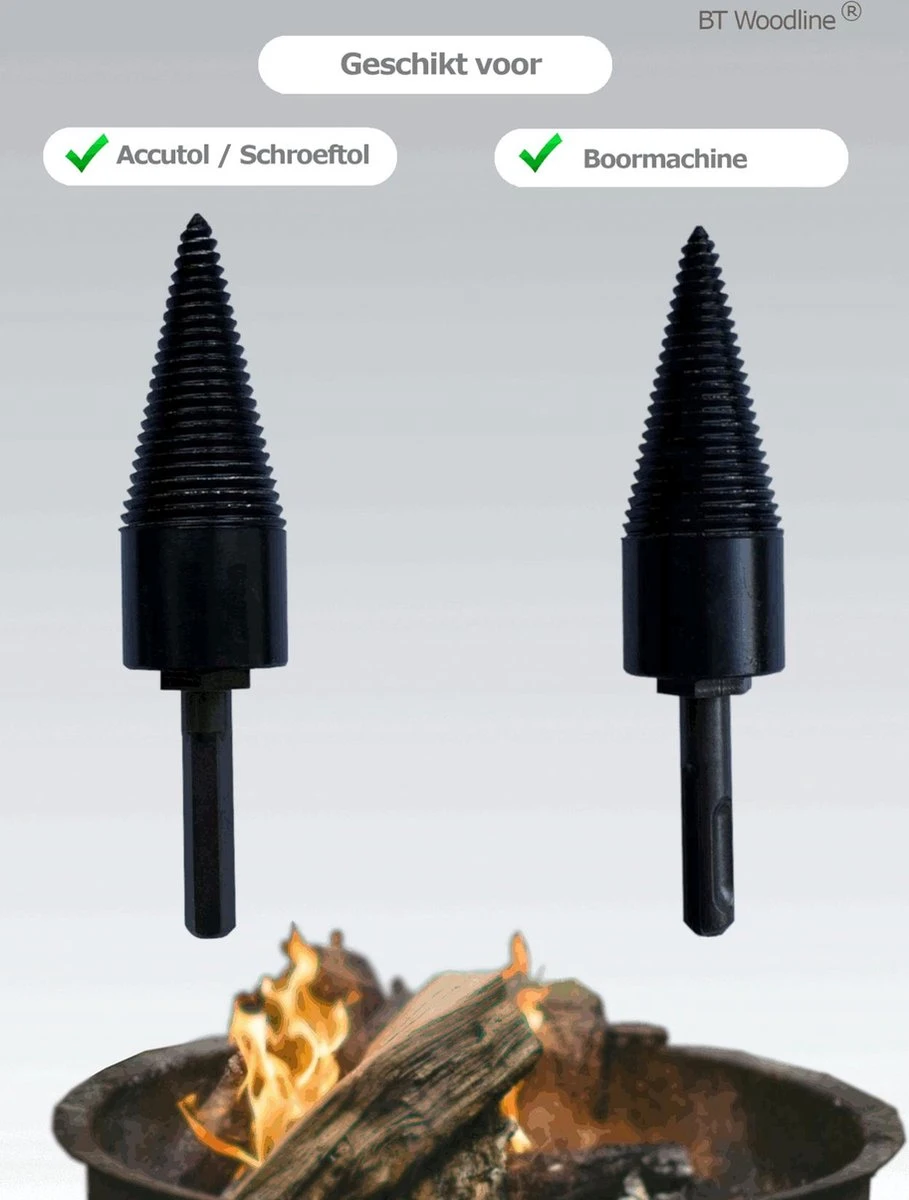 BT Woodline® | Houtklover Inclusief Opbergkoker | Houtsplijter | Houtkloof | Houtsplitter | Houtkloofboor | Kegelsplijter | Houtkliever | Aanmaakhout | Geschikt Voor Accutol, Schroeftol, Boormachine En Kloofmachines - Afbeelding 3