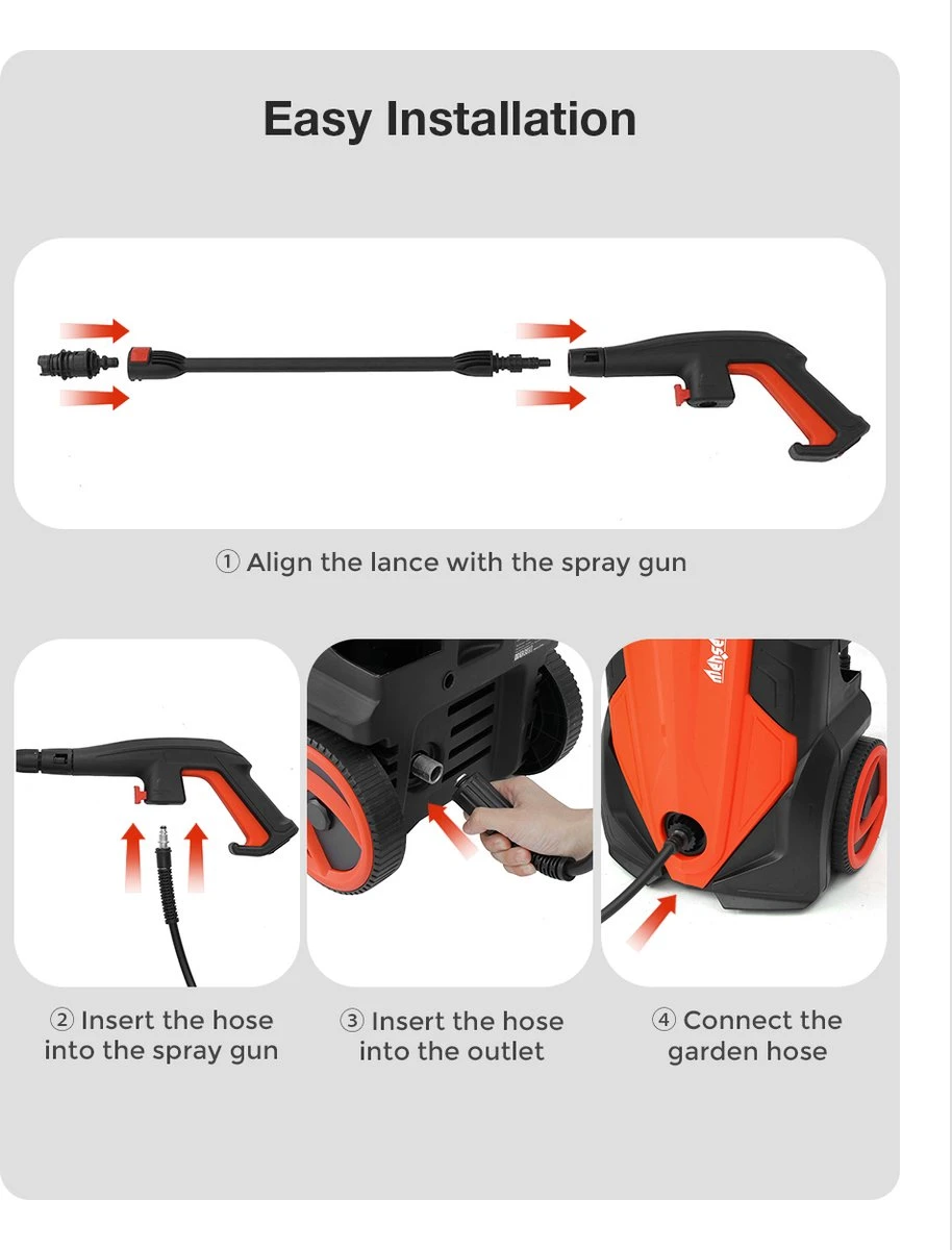 Merkloos Home Hogedrukreiniger - 2100W - 165 Bar - Met Verstelbare Nozzles Slanghaspel 5m Netsnoer 10m Slang - Voor Reiniging Huis Auto Tuin - Afbeelding 9