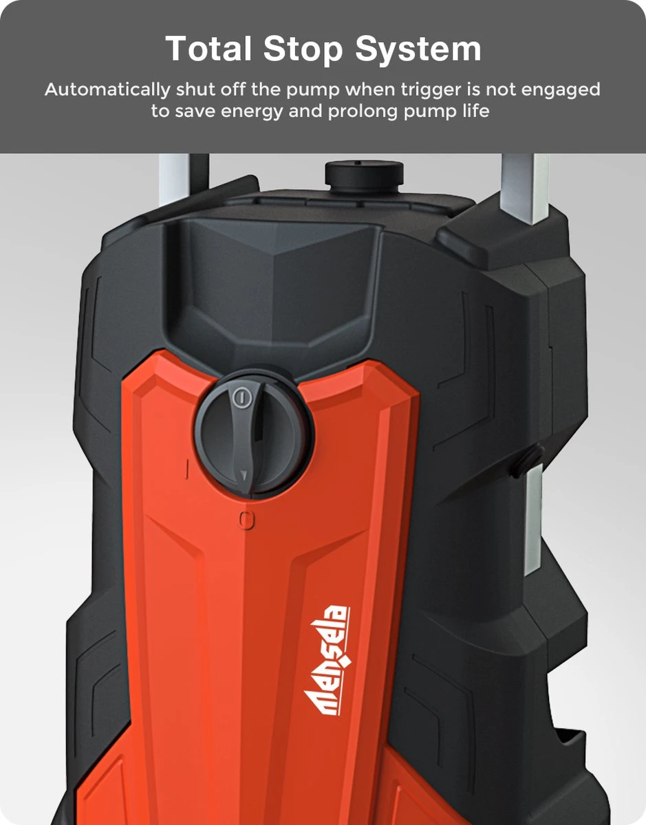 Merkloos Home Hogedrukreiniger - 2100W - 165 Bar - Met Verstelbare Nozzles Slanghaspel 5m Netsnoer 10m Slang - Voor Reiniging Huis Auto Tuin - Afbeelding 3