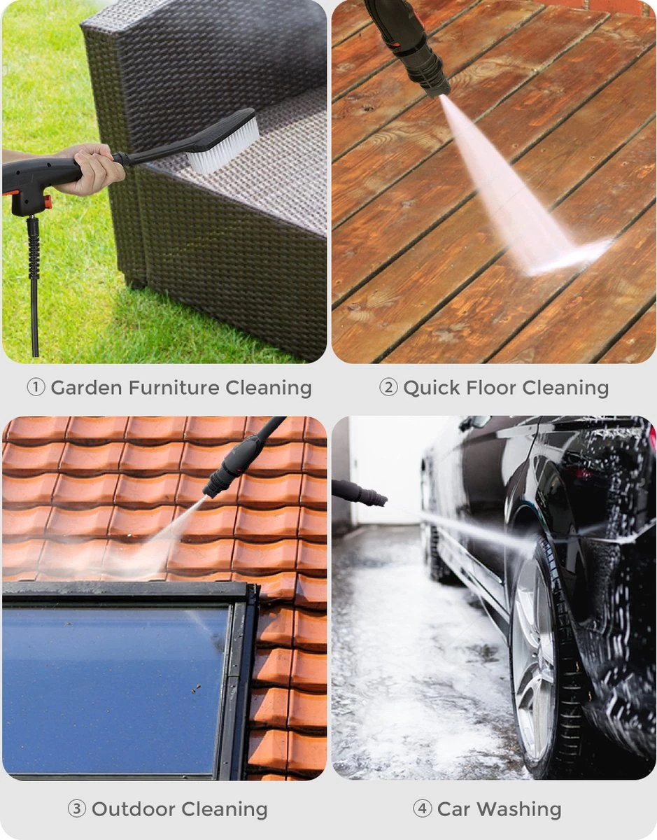 Merkloos Home Hogedrukreiniger - 2100W - 165 Bar - Met Verstelbare Nozzles Slanghaspel 5m Netsnoer 10m Slang - Voor Reiniging Huis Auto Tuin - Afbeelding 4