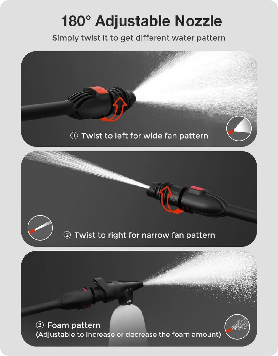 Merkloos Home Hogedrukreiniger - 2100W - 165 Bar - Met Verstelbare Nozzles Slanghaspel 5m Netsnoer 10m Slang - Voor Reiniging Huis Auto Tuin - Afbeelding 5