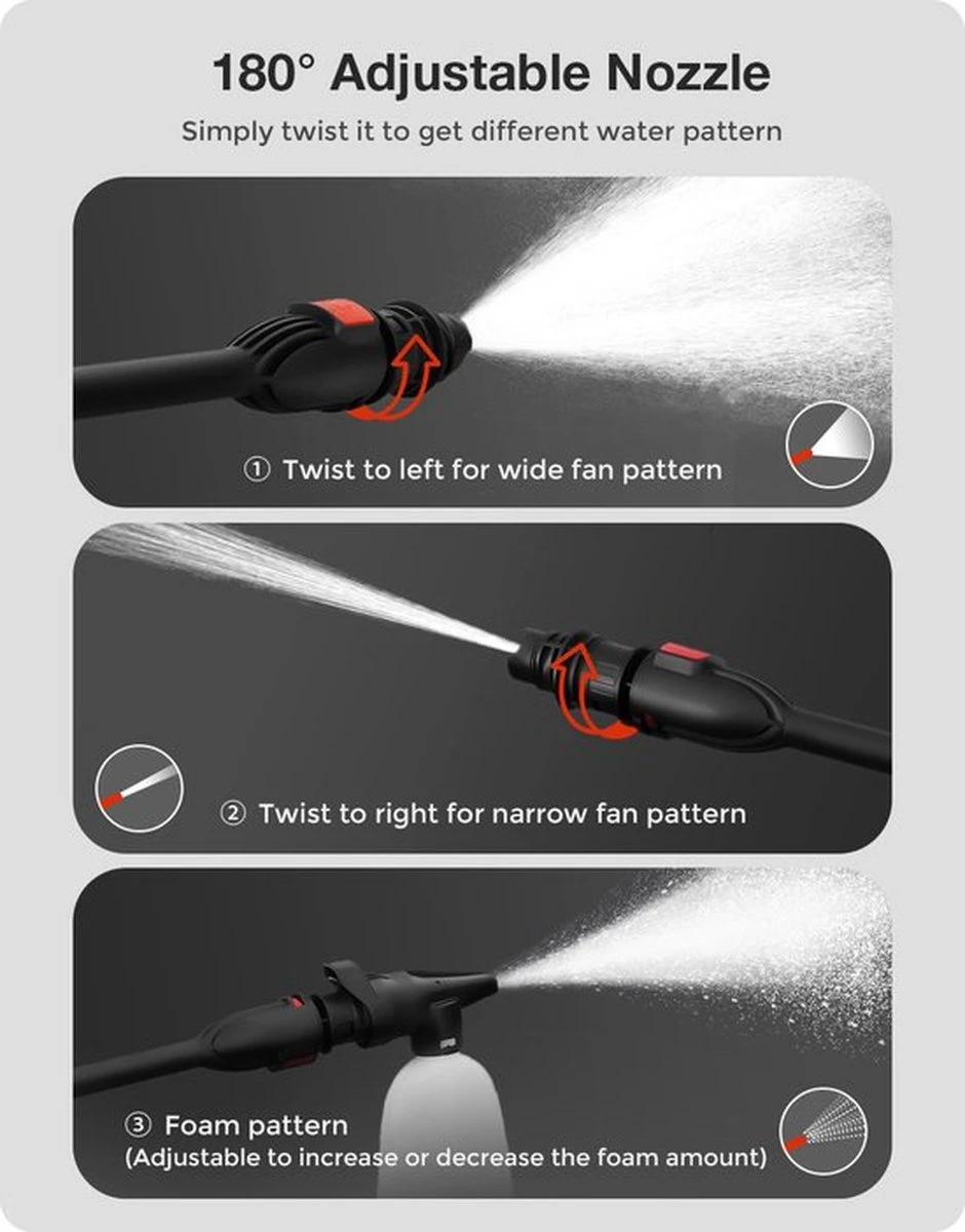 Merkloos Home Hogedrukreiniger - 2100W - 165 Bar - Met Verstelbare Nozzles Slanghaspel 5m Netsnoer 10m Slang - Voor Reiniging Huis Auto Tuin - Afbeelding 13